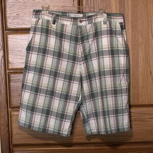 Brork Jean Men’s 42 Bermuda shorts green white pink madras plaid golf